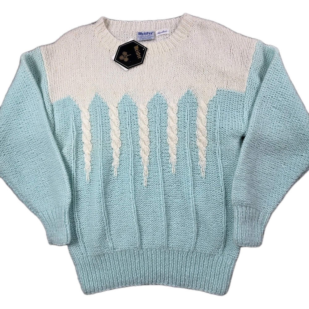 NEW Vintage Meister Sweater Mohair Hand Knit Icicle‎ Cable Womens M Ski Bunny